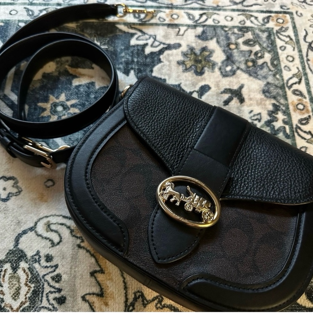 Coach Georgie Black and Brown Crossbody Bag with Gold Accent
